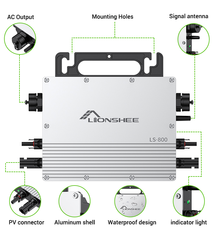 LIONSHEE Mikro-Wechselrichter 800 W für Balkon-Solaranlage